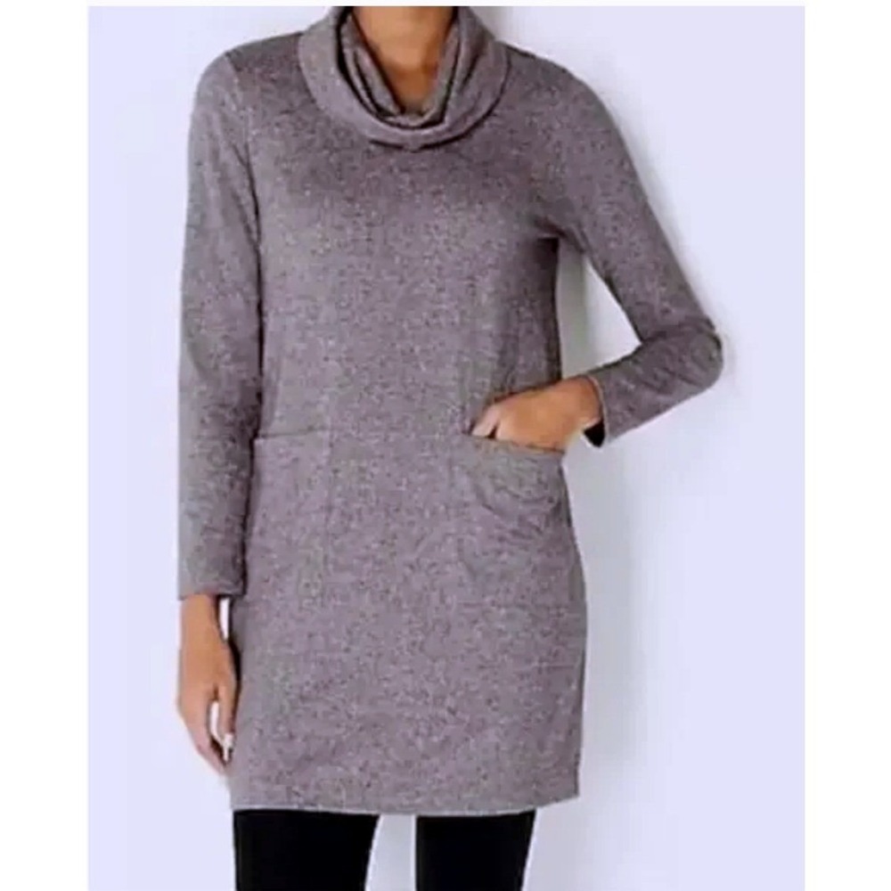 Pure Jill Cowl Neck Knit Sweater Dress Pockets Petite M Heathered Purple cozy